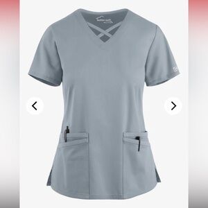 Butter-soft Stretch Women’s 4 Pocket Crisscross Scrub Top XL Silver/Gray